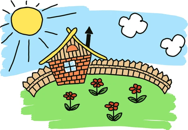 Maison avec une clôture — Image vectorielle