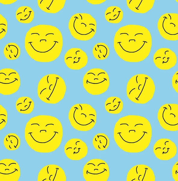 Modèle abstrait de smileys drôles sur bleu — Image vectorielle