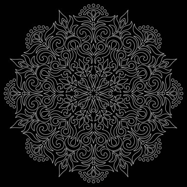 Siyah karalamalı beyaz çizgili mandala iyi bir ruh hali çizer.