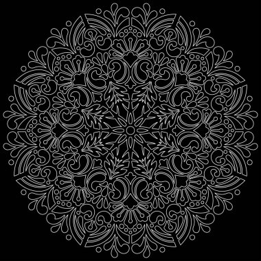 Siyah karalamalı beyaz çizgili mandala iyi bir ruh hali çizer.