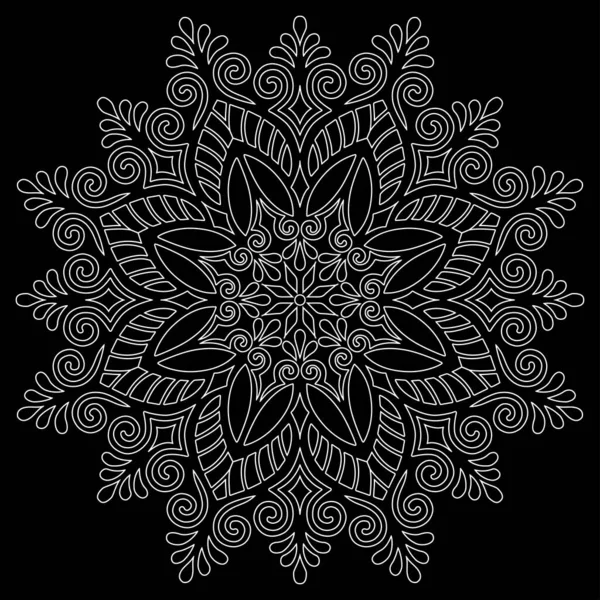 白いアウトライン曼荼羅上の黒の落書き良い気分をスケッチ — ストックベクタ