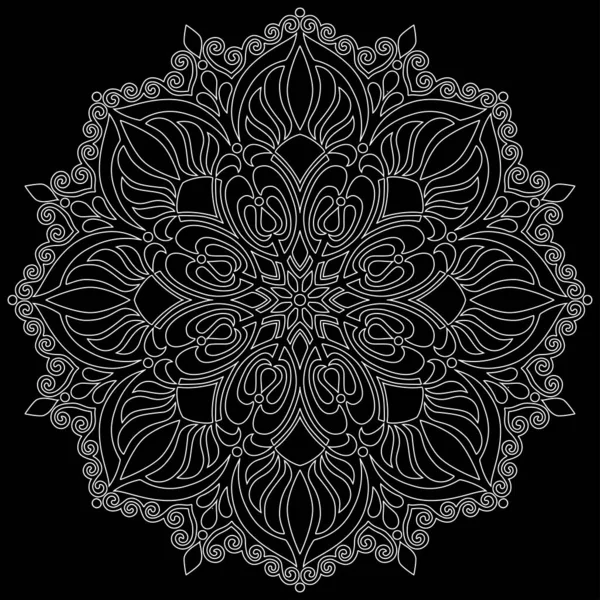 White Outline Mandala Black Doodles Sketch Good Mood — Stock Vector