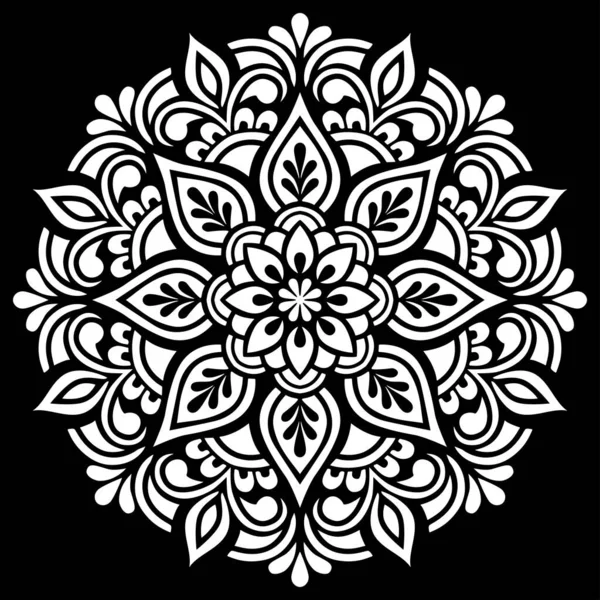 Siyah şablon karalamalarda beyaz mandala deseni iyi bir ruh hali çizer