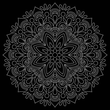Siyah karalamalı beyaz çizgili mandala iyi bir ruh hali çizer.