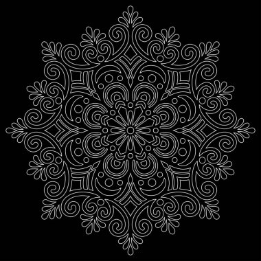 Siyah karalamalı beyaz çizgili mandala iyi bir ruh hali çizer.