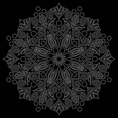 Siyah karalamalı beyaz çizgili mandala iyi bir ruh hali çizer.