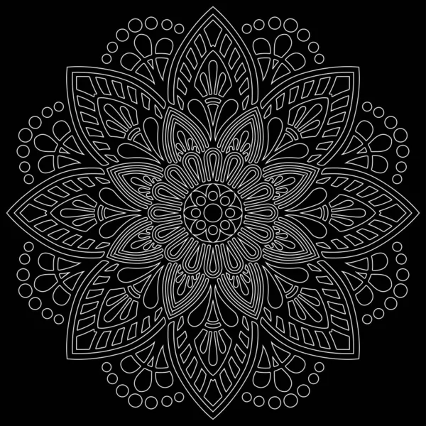 Λευκό Περίγραμμα Mandala Ένα Μαύρο Doodles Σκίτσο Καλή Διάθεση — Διανυσματικό Αρχείο