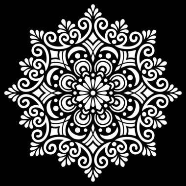 Siyah şablon karalamalarda beyaz mandala deseni iyi bir ruh hali çizer