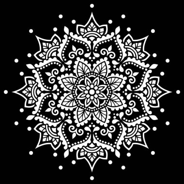 Siyah şablon karalamalarda beyaz mandala deseni iyi bir ruh hali çizer