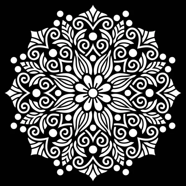 黒のステンシルのドアの白い曼荼羅のパターンは良い気分をスケッチ — ストックベクタ