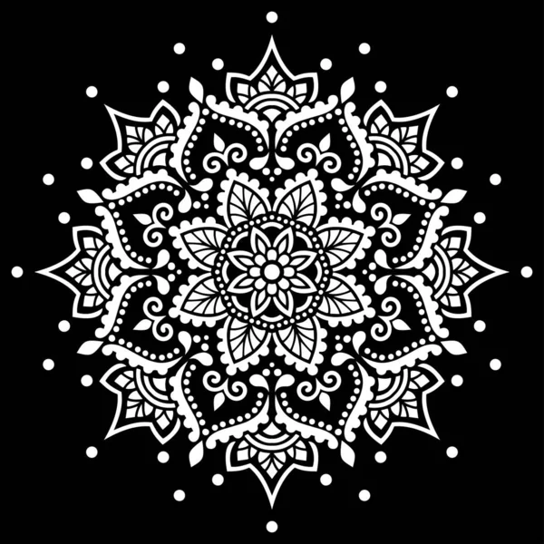 Siyah şablon karalamalarda beyaz mandala deseni iyi bir ruh hali çizer