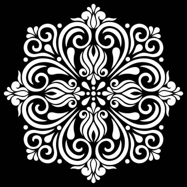 Siyah şablon karalamalarda beyaz mandala deseni iyi bir ruh hali çizer