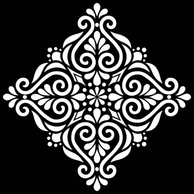 Siyah şablon karalamalarda beyaz mandala deseni iyi bir ruh hali çizer