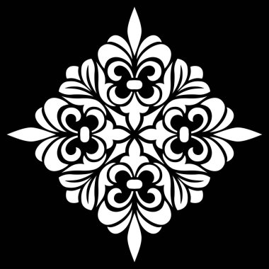 Siyah şablon karalamalarda beyaz mandala deseni iyi bir ruh hali çizer