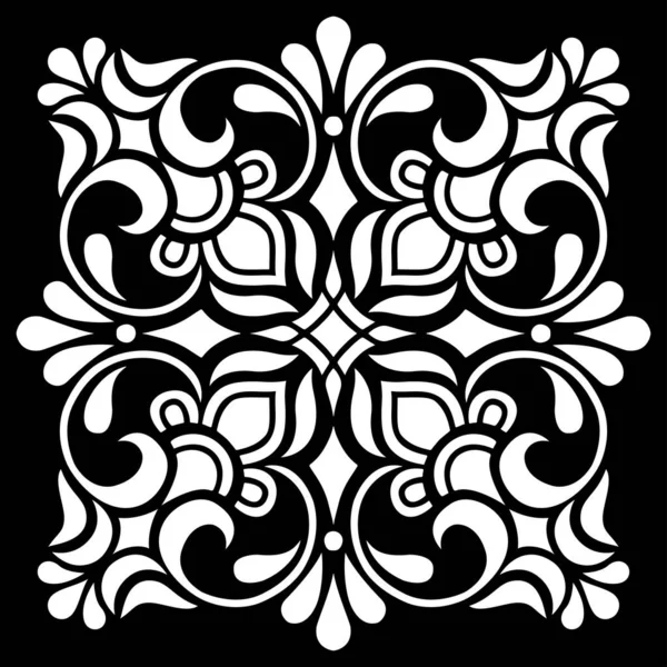 Modello Mandala Bianco Scarabocchi Stencil Nero Schizzo Buon Umore — Vettoriale Stock
