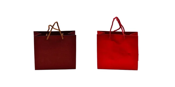 白い背景 赤と茶色に隔離されたギフトバッグのセット — ストック写真