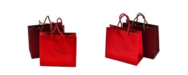 白い背景 赤と茶色に隔離されたギフトバッグのセット — ストック写真