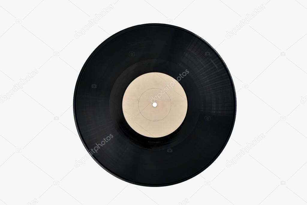 Old vinyl record isolated on black background