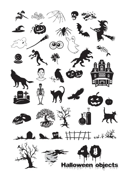 40 Halloween objects — Stock Vector