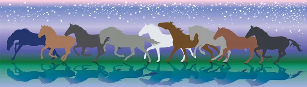 Fondo vectorial con caballos corriendo galope en la noche — Archivo Imágenes Vectoriales