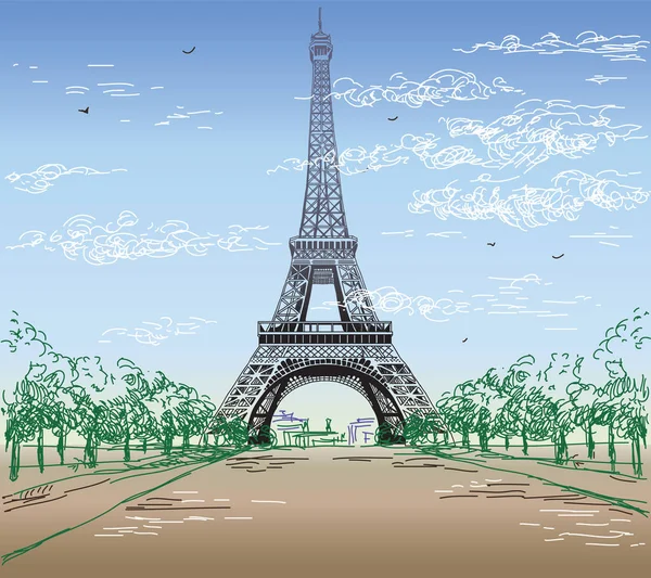 Paisaje colorido con torre Eiffel — Vector de stock