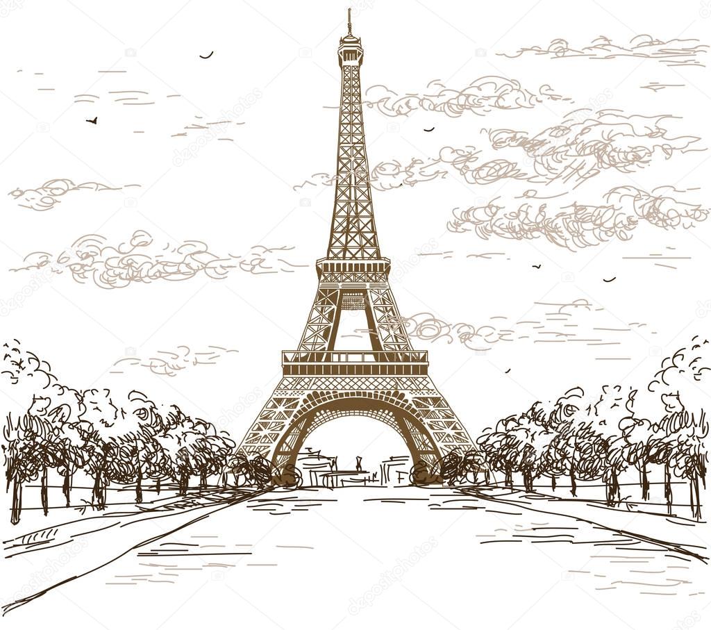 Dibujos: la torre eiffel a color | Paisaje con la Torre Eiffel en