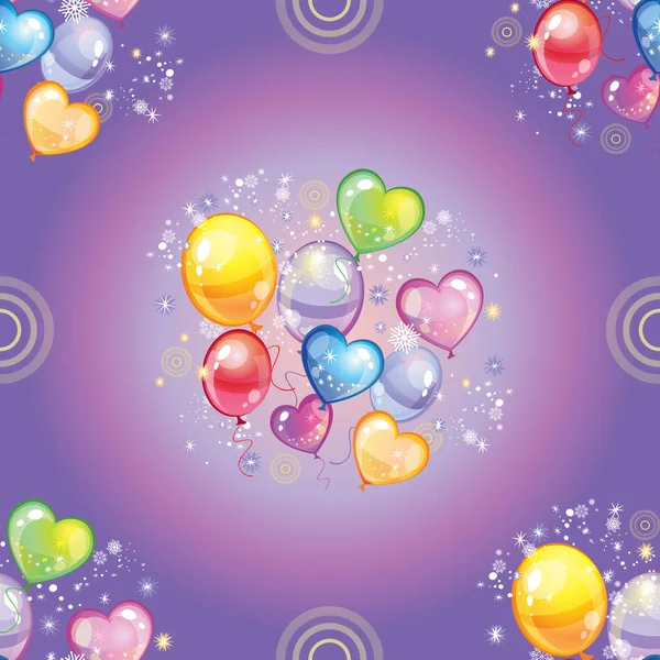 Бесшовный узор с красочными шариками на фиолетовом фоне — стоковый вектор