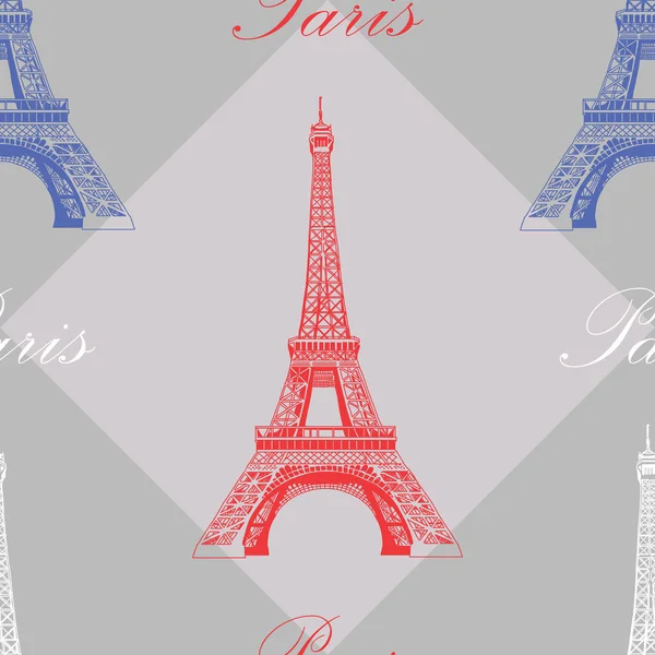 Patrón sin costuras con torre Eiffel sobre fondo gris — Vector de stock