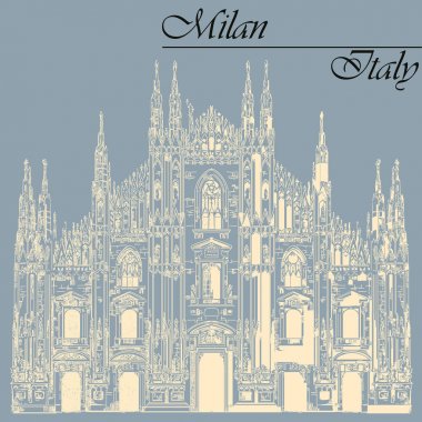 Milan Cathedral in Italy on blue background