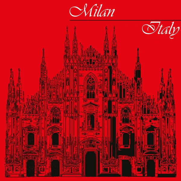 赤の背景にイタリアのミラノ大聖堂 — ストックベクタ