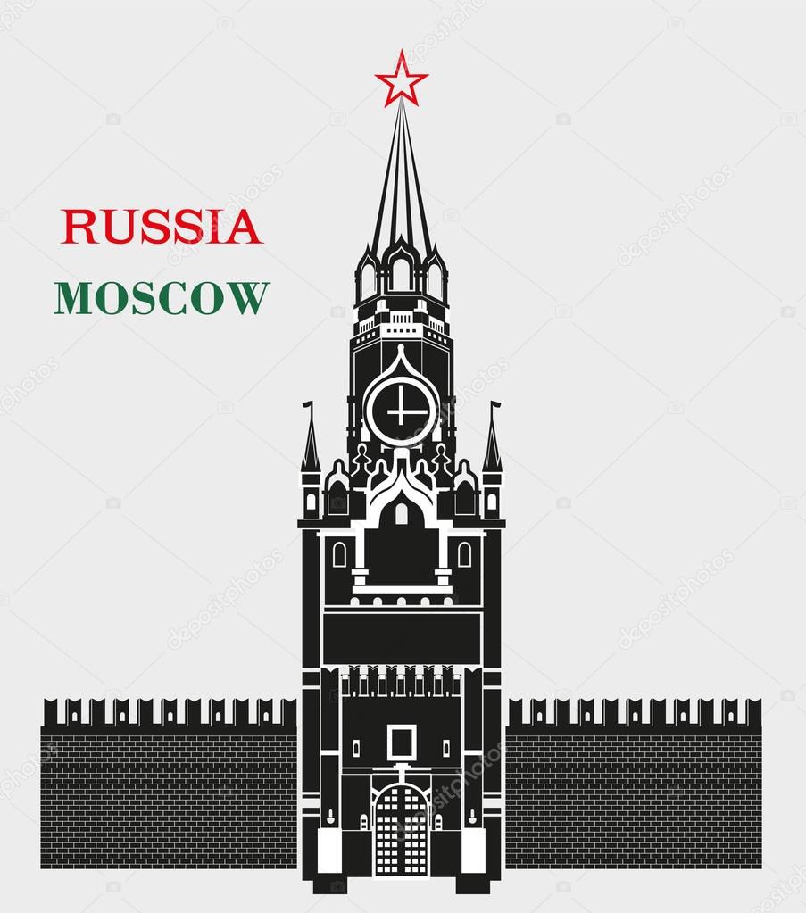 Spasskaya tower of the Moscow Kremlin in black color