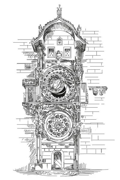 Reloj astronómico en praga — Vector de stock