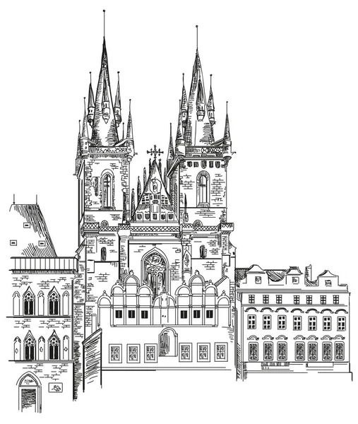 Iglesia de Tyn en Praga — Vector de stock