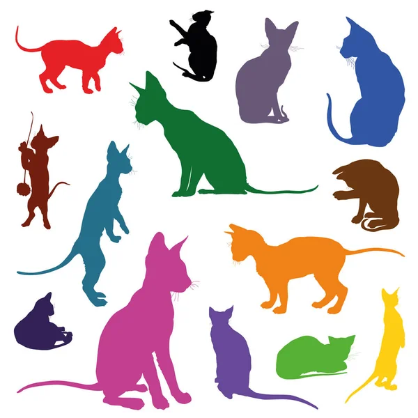 Набор кошачьих силуэтов разных цветов — стоковый вектор