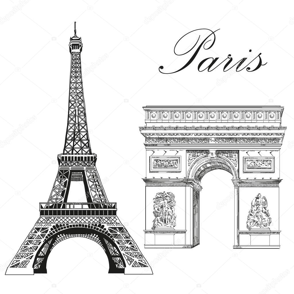 Vector Eiffel Tower and Triumphal Arch