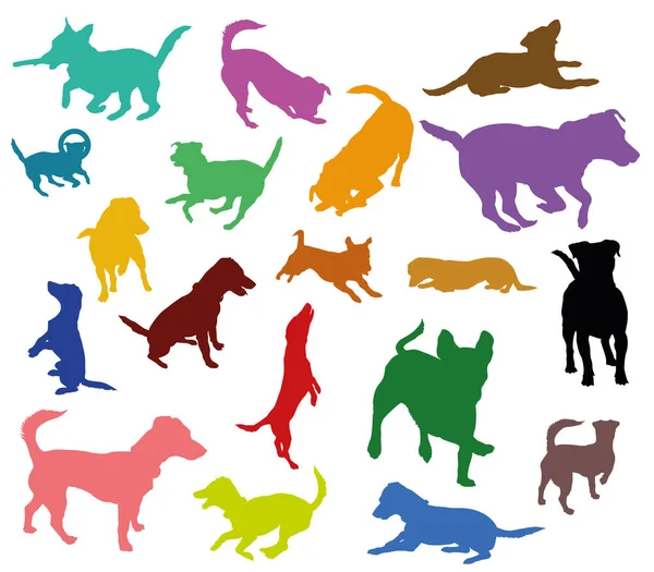 Set of vector colorful dogs silhouettes — Stock Vector