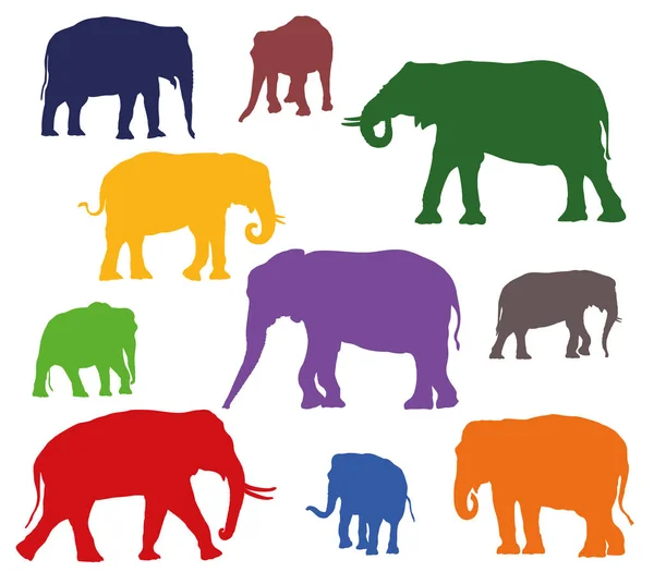 Σύνολο από πολύχρωμα ελέφαντες σιλουέτες vector — Διανυσματικό Αρχείο