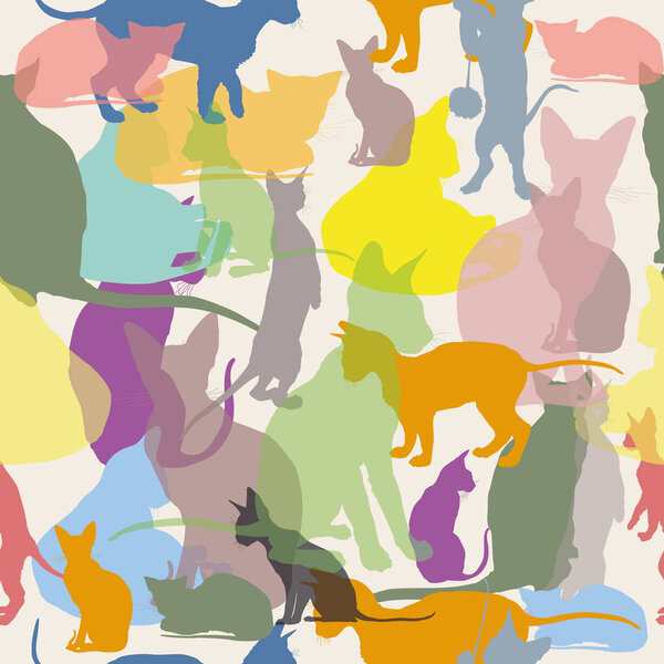 Vector seamless pattern with colorful cats