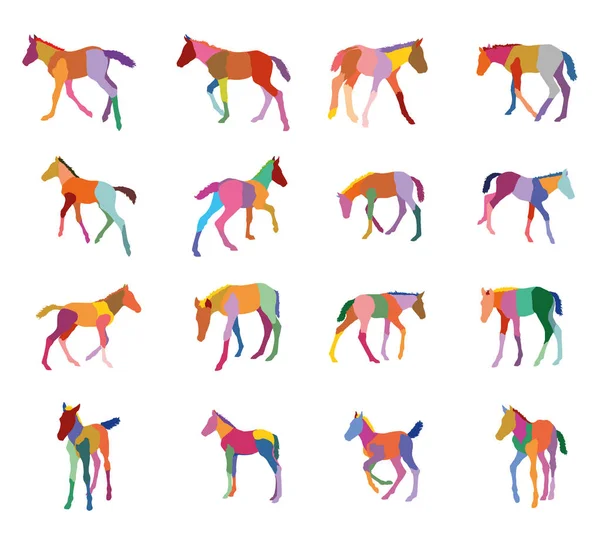 Foals의 다채로운 실루엣의 세트 — 스톡 벡터