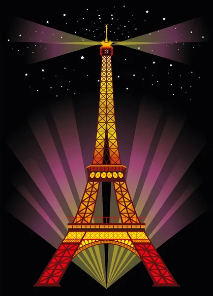 Colorido vector Torre Eiffel en la noche — Archivo Imágenes Vectoriales