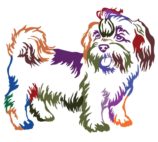 Colorato ritratto decorativo in piedi di cane shih-tzu, vettore il — Vettoriale Stock