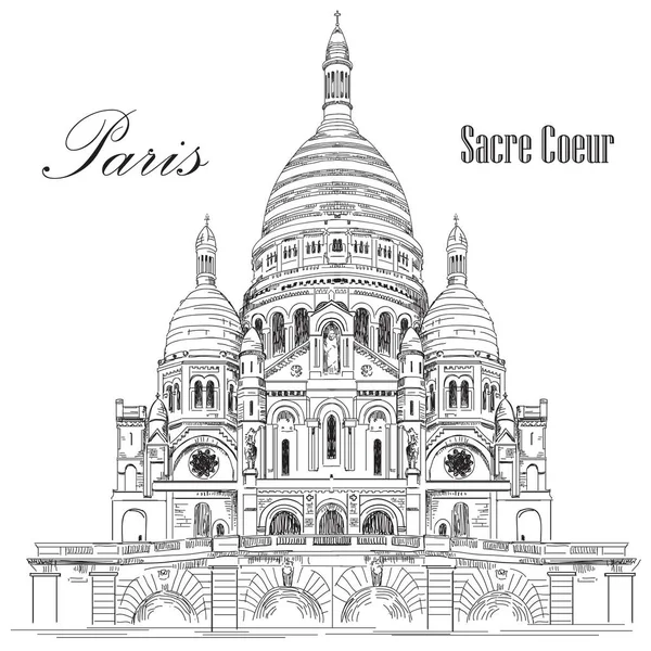 Sacre Coeur vector dibujo a mano ilustración — Archivo Imágenes Vectoriales