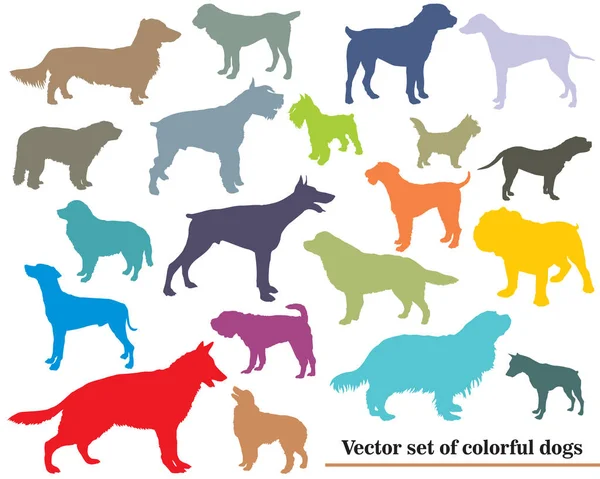 Векторный набор разноцветных силуэтов собак — стоковый вектор