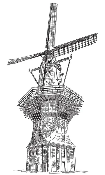 Windmill De Gooyer in Amsterdam vector illustration — Stockvector