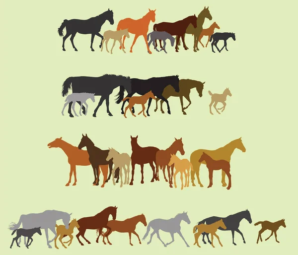 Набір ізольованих коней і силуетів — стоковий вектор