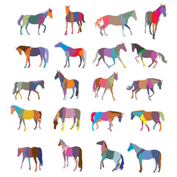 Conjunto de caballos coloridos mosaico — Vector de stock