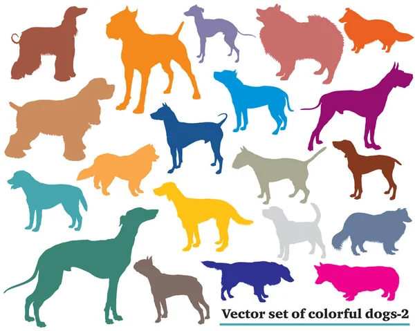 Sada barevných psů siluety-2 — Stockový vektor