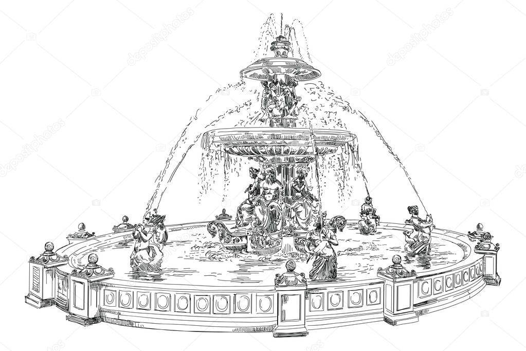 Fountain at Place de la Concord in Paris hand drawing image