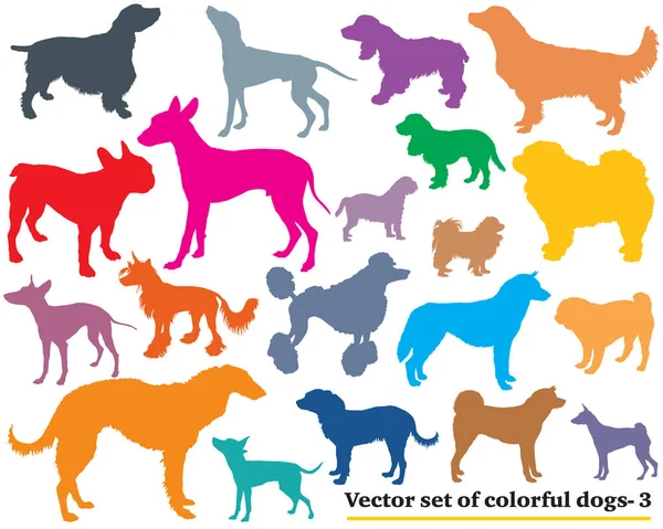 Conjunto de cães coloridos silhuetas-3 — Vetor de Stock