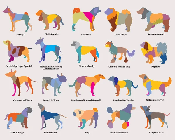 Conjunto vectorial de coloridos perros de mosaico siluetas-3 — Vector de stock